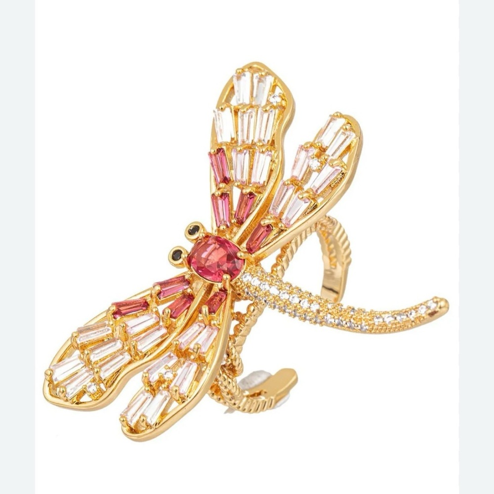 Gold and Pink Dragonfly Ring Eye candy 18 kt gold plated